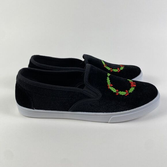 Isaac Mizrahi NY Slip-On Christmas Wreath Loafers Black Size 8.5 Pre-Owned - Picture 2 of 11